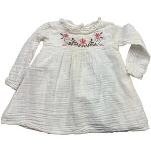 Laughing Llama White Cotton Floral Accent Toddler Dress 18 months Lined pullover